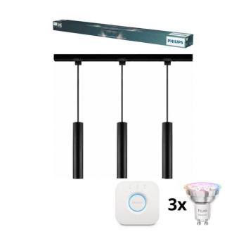 Philips-LED dimmelhető kábeles függeszték sínes EASYLINK HUE rendszerhez 3xGU10/4,7W/230V+Hue híd P7614+3xP7029+P1408