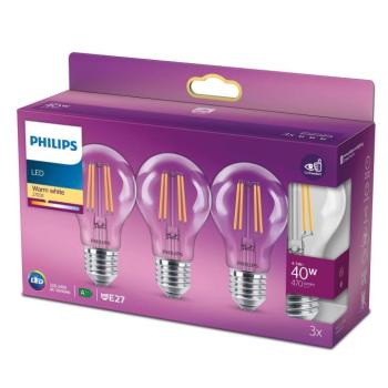 Philips LED lámpa Classic E27 4,3W 2700K átlát 3db kép