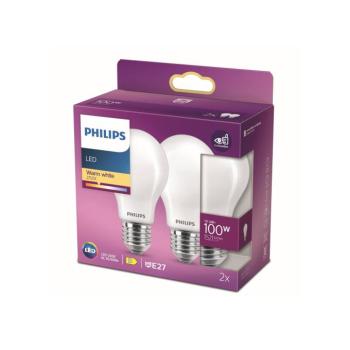 Philips LED lámpa E27 10,5W 2 700K opál 2db-os kép