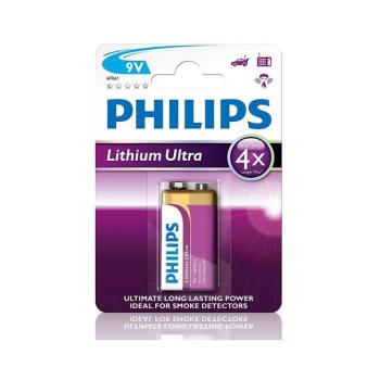 Philips 6FR61LB1A/10 - Lítium elem 6LR61 LITHIUM ULTRA 9V 600mAh Phil-6FR61LB1A/10 kép