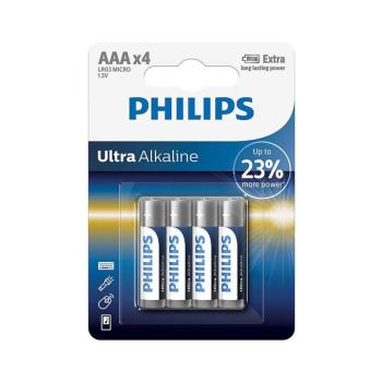 Philips LR03E4B/10 - 4 db AAA Ultra Alkáli elem 1,5V 1250mAh Phil-LR03E4B/10 kép