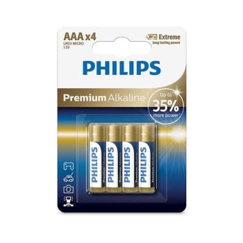 Philips LR03M4B/10 - 4 db AAA PREMIUM ALKALIN elem 1,5V 1320mAh Phil-LR03M4B/10 kép