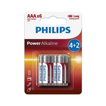 Philips LR03P6BP/10 - 6 db alkáli elem AAA POWER ALKALINE 1,5V 1150mAh Phil-LR03P6BP/10 kép