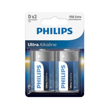 Philips LR20E2B/10 - 2 db alkáli elem D ULTRA ALKALINE 1,5V 15000mAh Phil-LR20E2B/10 kép