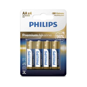 Philips LR6M4B/10 - 4 db AA PREMIUM ALKALINE 1,5V 3200mAh alkáli elem Phil-LR6M4B/10 kép