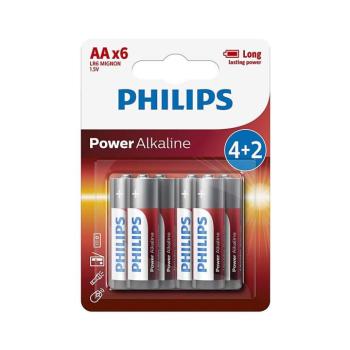 Philips LR6P6BP/10 - 6 db alkáli elem AA POWER ALKALINE 1,5V 2600mAhV Phil-LR6P6BP/10 kép