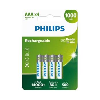 Philips R03B4RTU10/10 - 4 db újratölthető AAA NiMH akkumulátor 1,2V/1000 mAh Phil-R03B4RTU10/10 kép