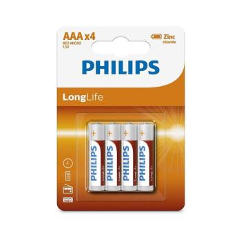 Philips R03L4B/10 - 4 db cink-klorid elem AAA LONGLIFE 1,5V 450mAh Phil-R03L4B/10 kép