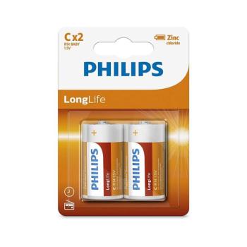 Philips R14L2B/10 - 2 db C méretű Zn-klorid elem LONGLIFE 1,5V 2800mAh Phil-R14L2B/10 kép