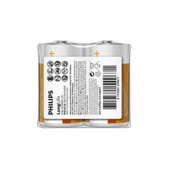 Philips R14L2F/10 - 2 db C méretű Zn-klorid elem LONGLIFE 1,5V 2800mAh Phil-R14L2F/10 kép