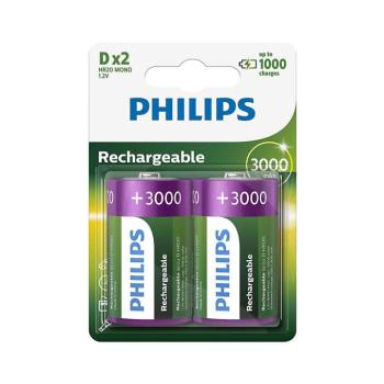 Philips R20B2A300/10 - 2 db tölthető elem D MULTILIFE NiMH/1,2V/3000 mAh Phil-R20B2A300/10 kép