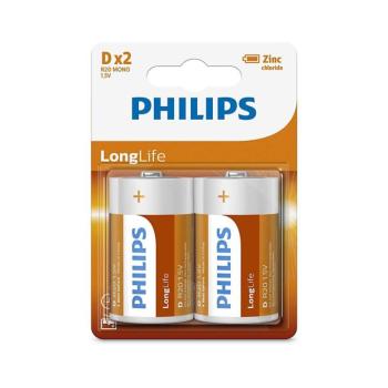 Philips R20L2B/10 - 2 db D méretű Zn-klorid elem LONGLIFE 1,5V 5000mAh Phil-R20L2B/10 kép