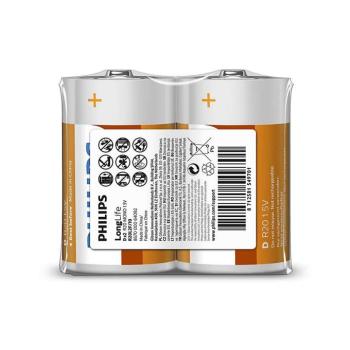 Philips R20L2F/10 - 2 db D méretű Zn-klorid elem LONGLIFE 1,5V 5000mAh Phil-R20L2F/10 kép
