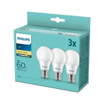 SET 3x LED Izzó Philips A60 E27/8W/230V 2700K 8718699775490 kép