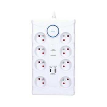 PO80 - Hosszabbító kábel kapcsolóval, 8 aljzatos, E típusú + 1x USB-A + 1x USB-C, 2 m, fehér PO80 kép