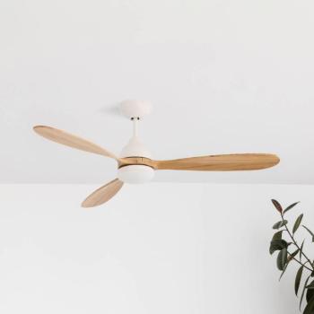 Poros mennyezeti ventilátor, LED világítás, Ø 132 cm, fehér/világos fa kép