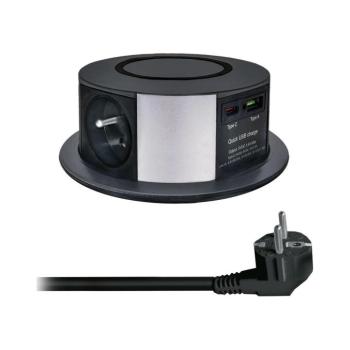 PP120CW-PD20-B asztali oszlop 3x230V+1xUSB-A+1xUSB-C Qi-val PP120CW-PD20-B kép