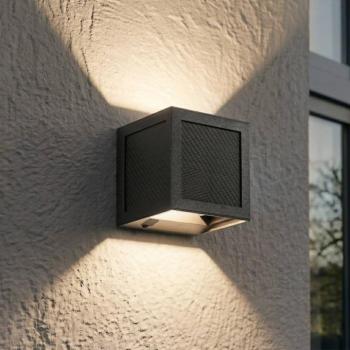 PRIOS Avvin LED-es napelemes fali lámpa, fekete, kocka alakú, érzékelővel kép