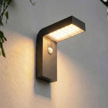 Prios LED-napelemes fali világítás Aurino, fekete, érzékelő, IP44 kép