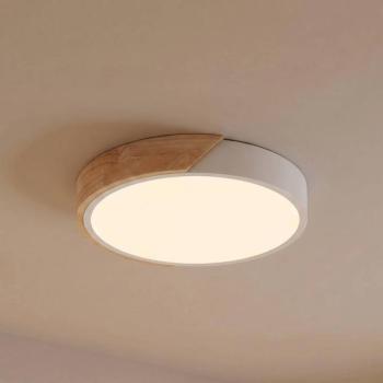 PRIOS Lynorri LED mennyezeti világítás, Ø 32 cm, fehér, fa mintázatú kép