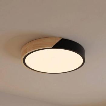 PRIOS Lynorri LED mennyezeti világítás, Ø 32 cm, fekete, fa mintázatú kép