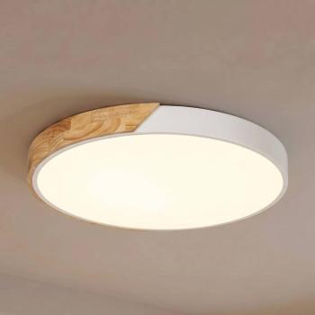PRIOS Lynorri LED mennyezeti világítás, Ø 52 cm, fehér, fa mintázatú kép