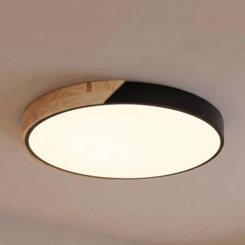 PRIOS Lynorri LED mennyezeti világítás, Ø 52 cm, fekete, fa mintázatú kép