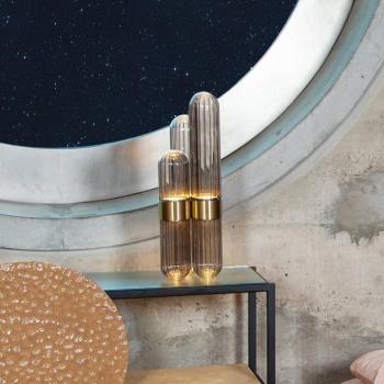 pulpo LED asztali lámpa Cactus Small, füstszürke/csiszolt sárgaréz