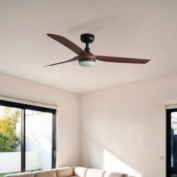 Punt M LED mennyezeti ventilátor, fekete/fa, DC, csendes, 130 cm kép