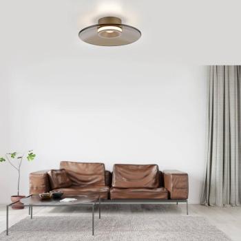 PURE Moon LED mennyezeti lámpa, bronz, Ø32 cm, borostyánszínű üveg (sötét) kép