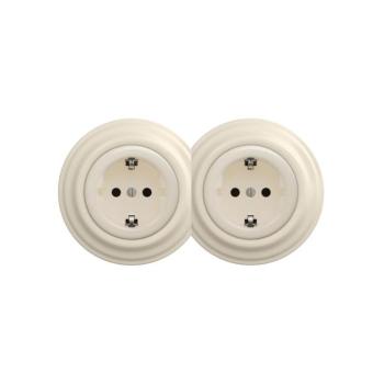 Reblig - Dupla retro fali konnektor kerettel SCHUKO 230V bézs 2xRG0135+2xRG0144