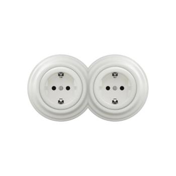 Reblig -Dupla retro fali konnektor kerettel SCHUKO 230V kerámiafehér 2xRG0008+2xRG0106 kép