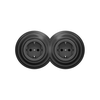 Reblig - Dupla retro háztartási aljzat kerettel SCHUKO 230V antracit 2xRG0044+2xRG0110 kép