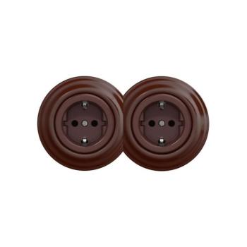Reblig - Dupla retro háztartási SCHUKO konnektor kerettel 230V barna 2xRG0035+2xRG0109 kép