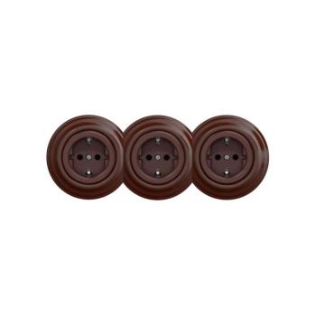 Reblig - Hármas retro fali aljzat kerettel SCHUKO 230V barna RG0036+2xRG0035+3xRG0109 kép