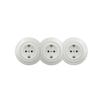 Reblig - Hármas retro háztartási fali aljzat kerettel, SCHUKO 230 V, kerámiafehér RG0009+2xRG0008+3xRG0106 kép