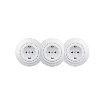 Reblig - Három aljzatos retro fali konnektor kerettel, SCHUKO 230V, hófehér RG0153+2xRG0152+3xRG0160 kép