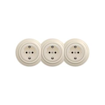 Reblig - Háromtagos retro háztartási fali konnektor kerettel SCHUKO 230V bézs RG0136+2xRG0135+3xRG0144 kép
