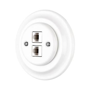 Reblig - Porcelán retro Ethernet aljzat kerettel 2x CAT.5E fehér RGCAT-W kép
