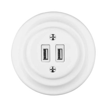 Reblig - Porcelán retro USB fali aljzat kerettel 2x USB-A fehér RGUSB-W kép