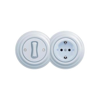 Reblig - Retro 1-es egypólusú kapcsoló és SCHUKO 230 V konnektor kerettel, kék 2xRG0026+RG0019+RG0108 kép