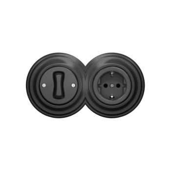 Reblig-Retro egypólusú 1-es kapcsoló és SCHUKO 230 V aljzat antracit színű kerettel 2xRG0044+RG0037+RG0110 kép