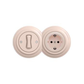 Reblig - Retro egypólusú 1-es kapcsoló és SCHUKO 230V aljzat antik rózsaszín kerettel 2xRG0120+RG0113+RG0143 kép