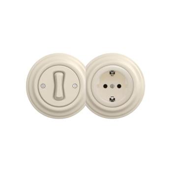 Reblig - Retro egypólusú 1-es kapcsoló és SCHUKO 230V aljzat kerettel, bézs 2xRG0135+RG0128+RG0144 kép