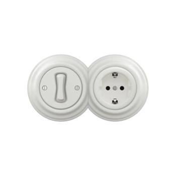 Reblig - Retro egypólusú kapcsoló (1) és SCHUKO 230V aljzat kerámia kerettel, fehér 2xRG0008+RG0001+RG0106 kép