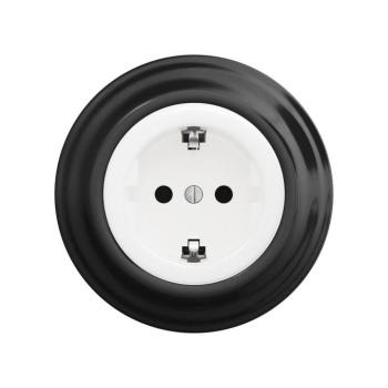 Reblig - Retro háztartási fali konnektor kerettel SCHUKO 230V/16A hófehér/fekete RG0016+RG0160 kép