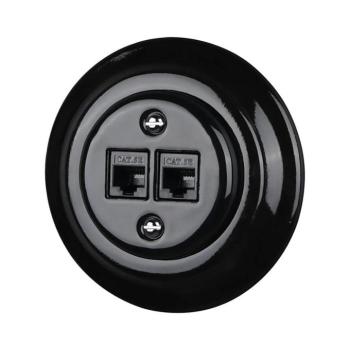 Reblig - Retro porcelán Ethernet aljzat kerettel 2xCAT.5E fekete RGCAT-B kép