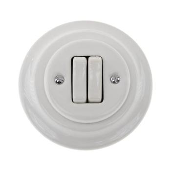 Reblig - Retro stílusú porcelán dupla kapcsoló kerettel č. 6+6 fehér RG220Q-W