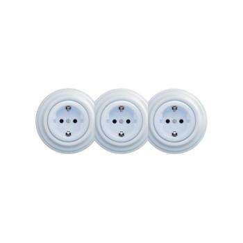 Reblig - Tripla retro háztartási konnektor kerettel SCHUKO 230V kék RG0027+2xRG0026+3xRG0108 kép