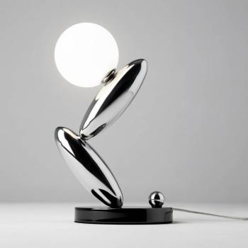 RESONANCE LED asztali lámpa, platina/opál, 37 cm, fém/üveg, dimmelhető fényerő kép